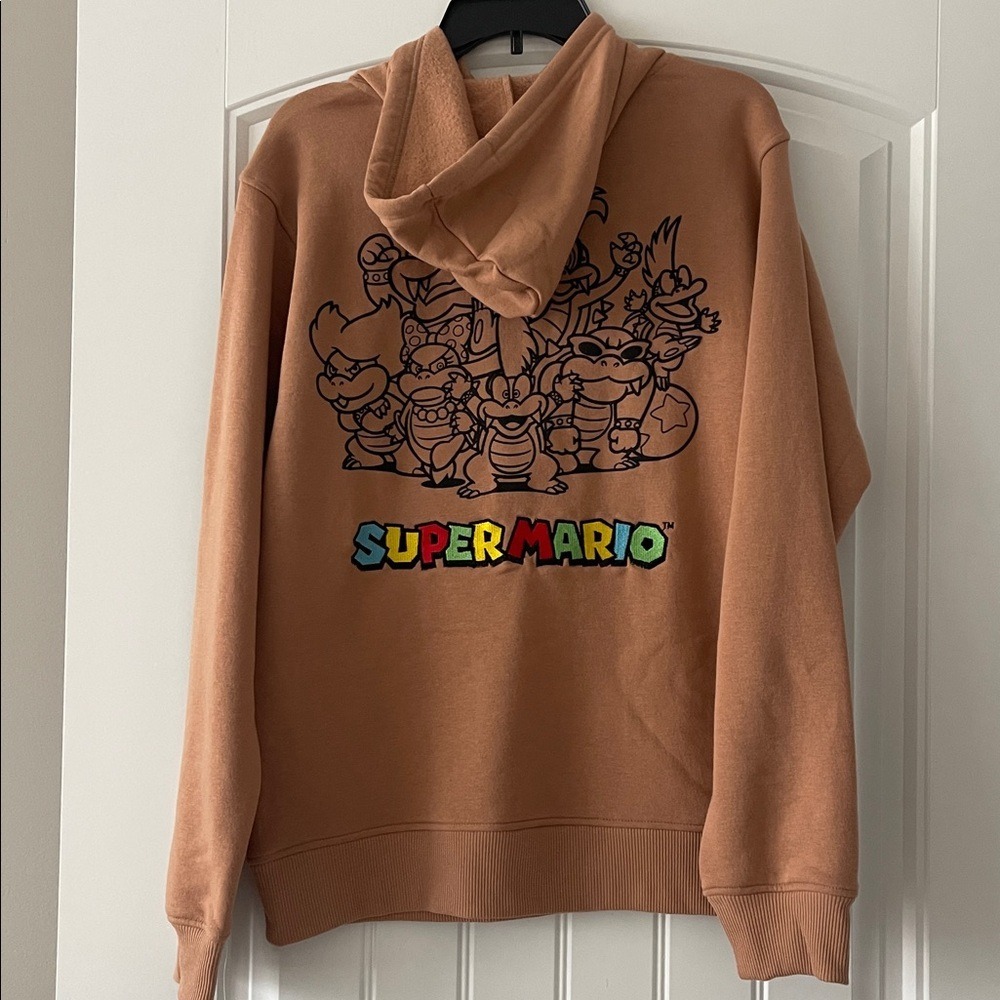 Nintendo Super Mario Embroidered Tan‎ Hoodie Mens Small Womens Medium NWT - Picture 5 of 5